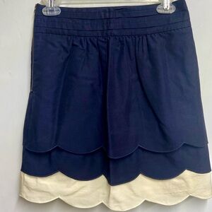 Anthropologie Floreat Women’s Navy & Cream Scalloped Hem Skirt, Size 2